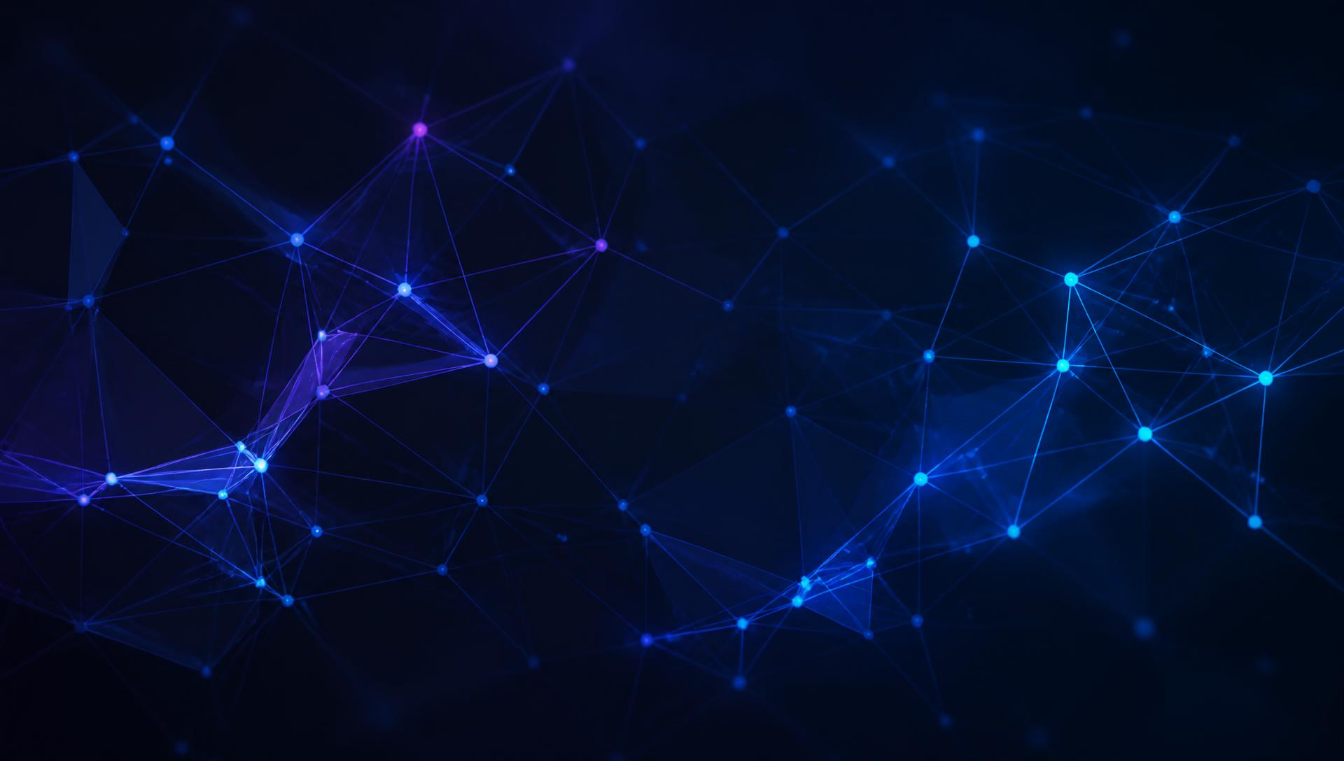 Rappresentazione astratta di una rete neurale con nodi e connessioni luminose
